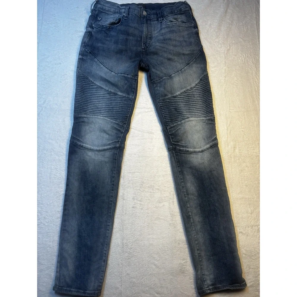True Religion Men's Rocco Relaxed Skinny Jeans Size 32 Moto Ribbed Biker Hip hop
